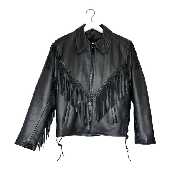 Antelope Creek Black Leather Fringe Motorcycle Jacket Size Medium - Picture 5 of 14